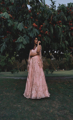Peach pink skirt with detailed embroidery