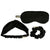 Mulberry Silk Knotted Headband (Black) + Coordinating Ruffled Silk Scrunchie + Eye Mask - (Pack Of 3)