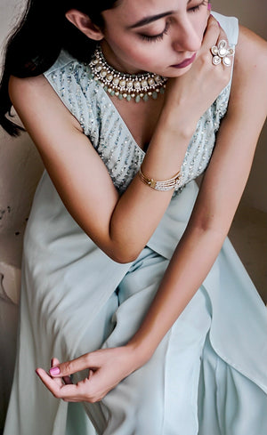 Focussed on this swarovski crystals embellished yoke on this beautiful cupro gown.