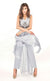 The muse here is wearing our powder grey panelled dress. This dress is made to flaunt your body as it has front as well as side slits. The top portion is intricately embroidered with silk threads, beads, sequins and silver thread work, leading into vertical panels from the waistline, which is further paired with slim pants. This is a super-flattering outfit that will never go out of style due to it's balanced amount of elegance and comfort.