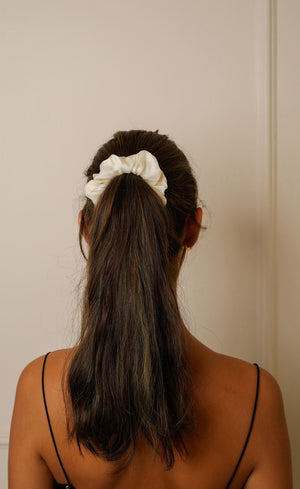 Ivory, Beige & Black Satin Scrunchie Set of 3