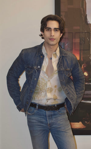 Blue Eco-Printed Dupion Silk Unisex Shirt