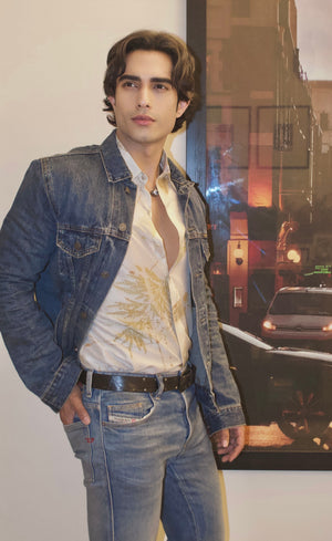 Blue Eco-Printed Dupion Silk Unisex Shirt