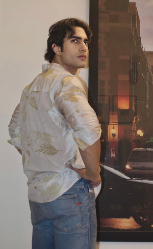 Blue Eco-Printed Dupion Silk Unisex Shirt