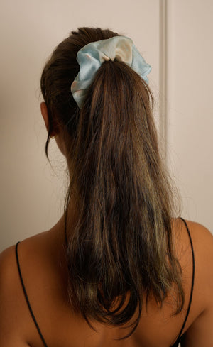 Ivory, Marble Rust & Marble Blue Satin Scrunchie Set of 3