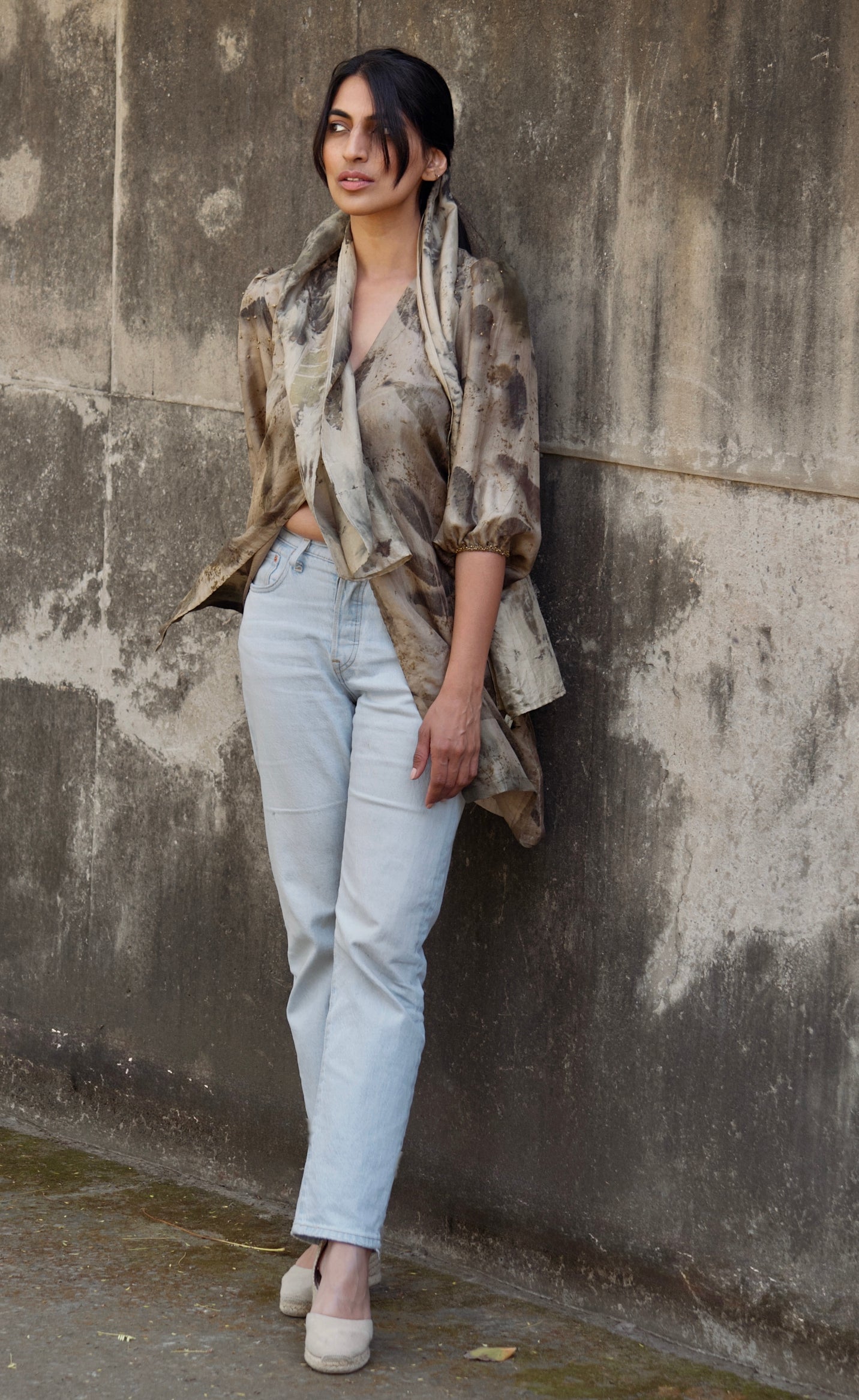 Dark Brown Eco-Printed Silk Shirt