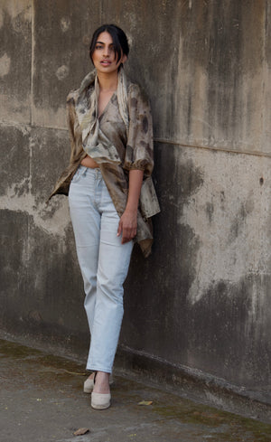 Dark Brown Eco-Printed Silk Shirt