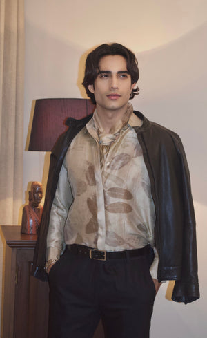 Dark Brown Eco-Printed Dupion Silk Unisex Shirt