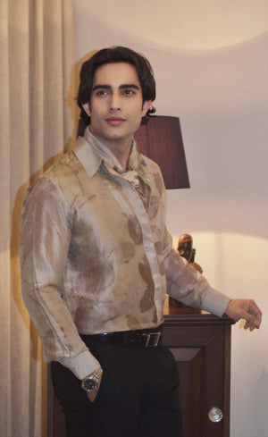 Dark Brown Eco-Printed Dupion Silk Unisex Shirt