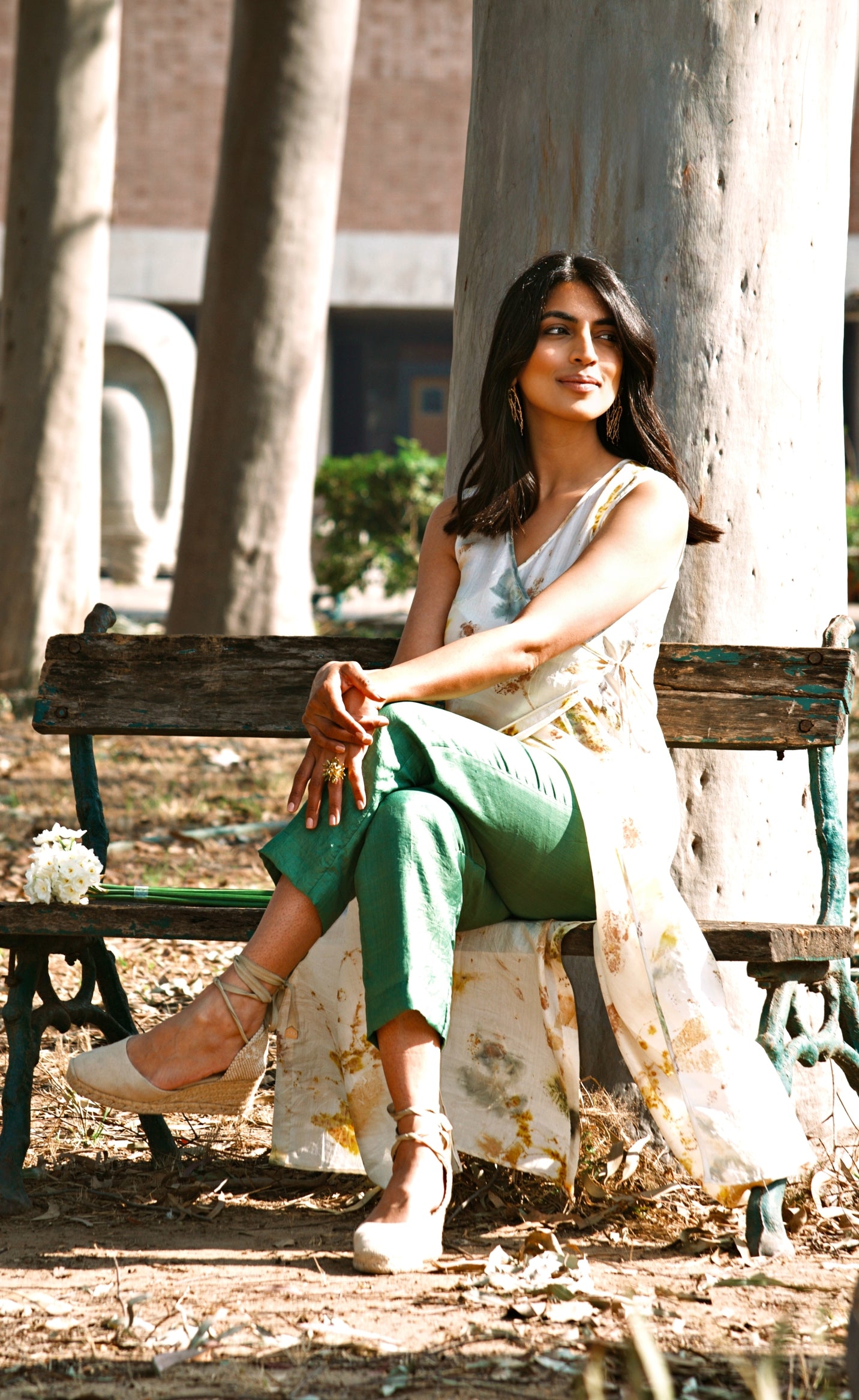 Floral Eco-Printed Angrakha with Green Pants