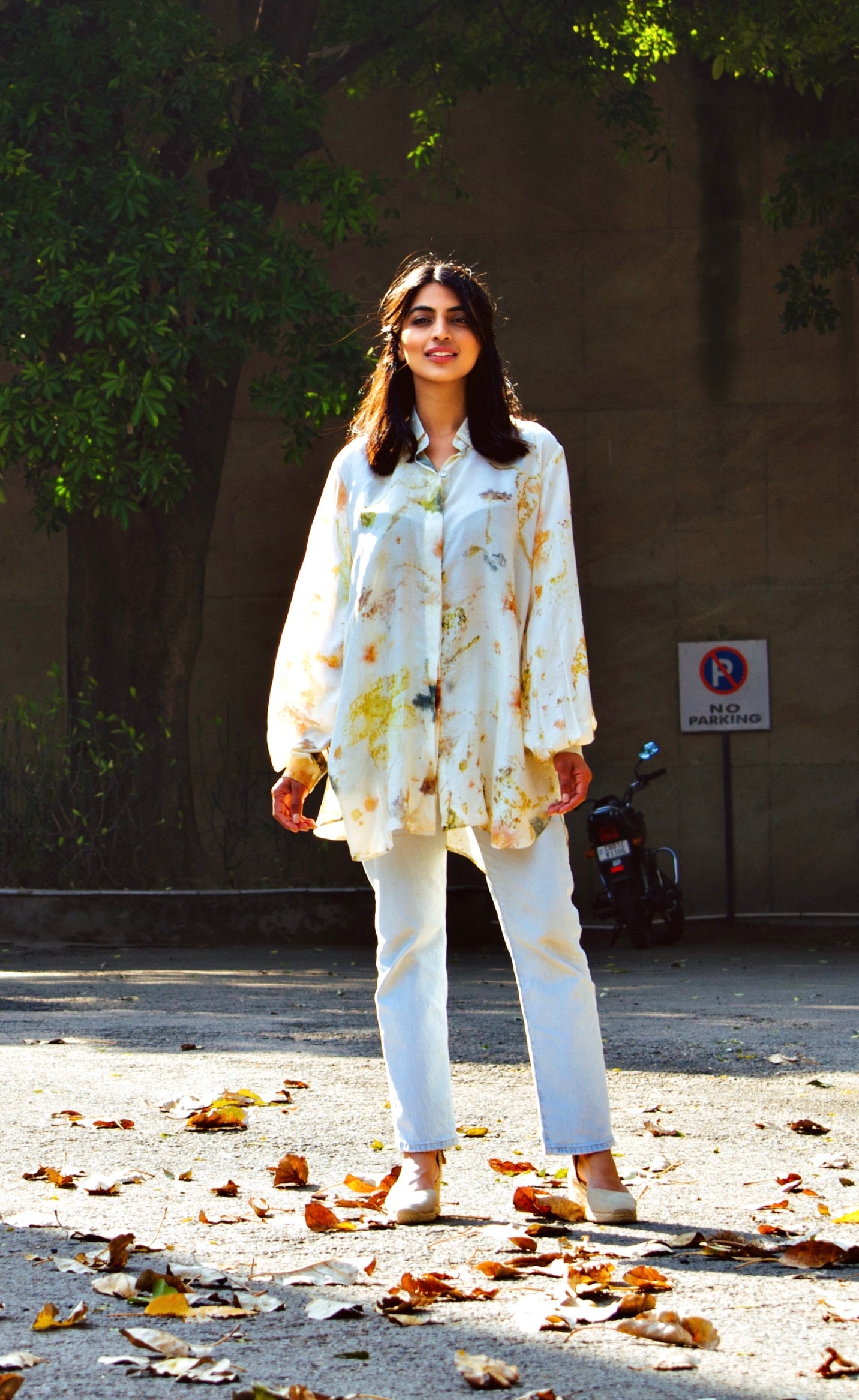 Ivory Floral Eco-Printed Silk Shirt