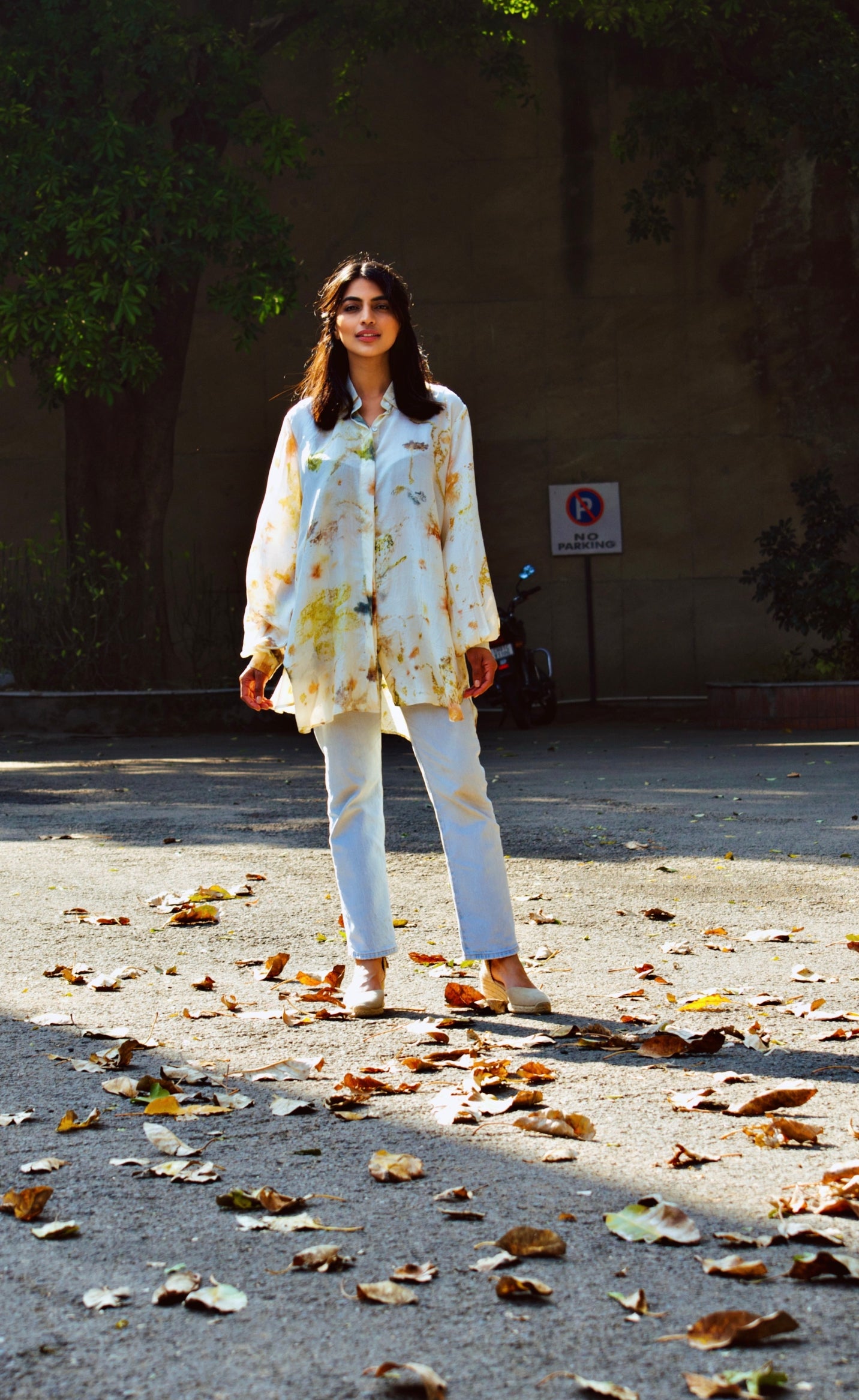Ivory Floral Eco-Printed Silk Shirt