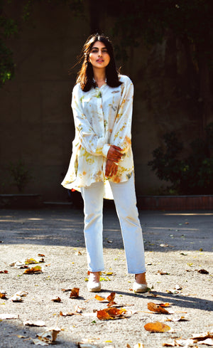Ivory Floral Eco-Printed Silk Shirt