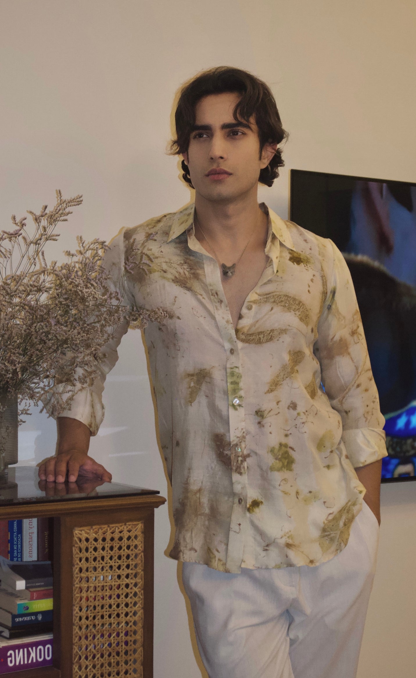 Ivory Floral Eco-Printed Dupion Silk Unisex Shirt