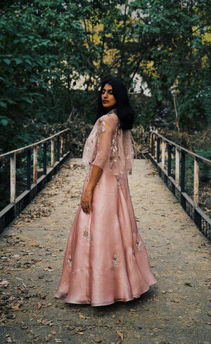 Rose Pink Fully Embroidered Cape Skirt Set