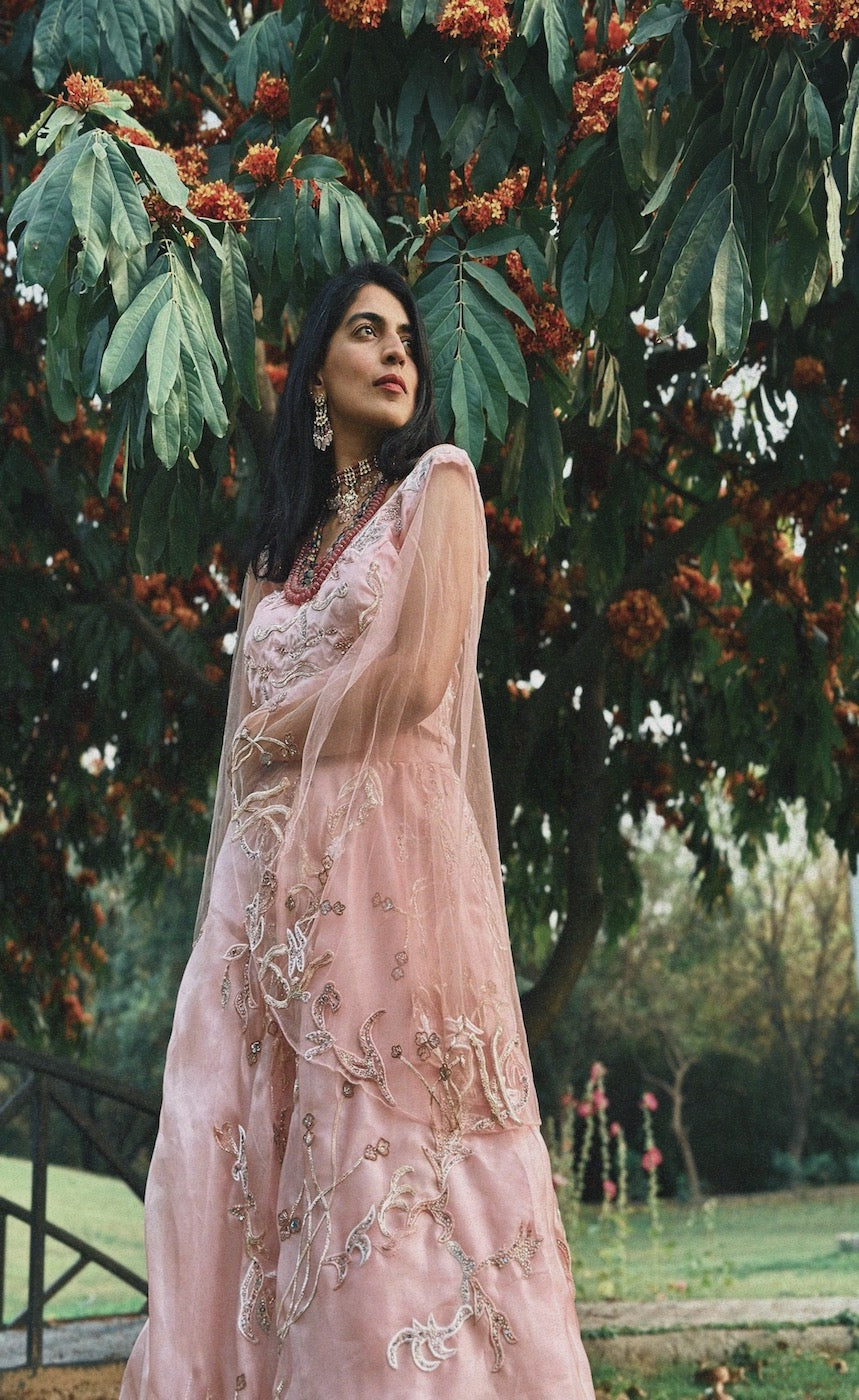 Stylish peach pink skirt and top
