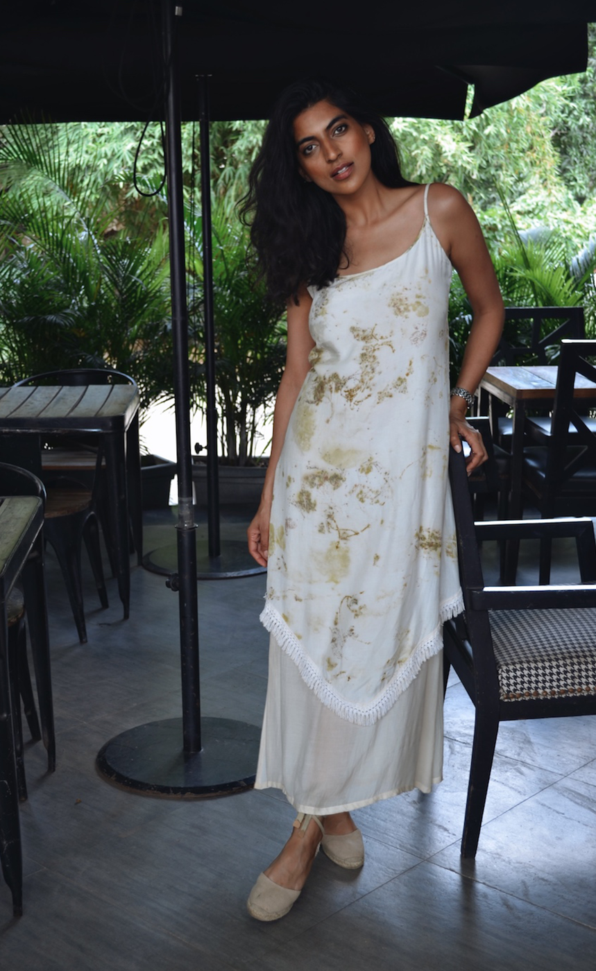 Wild floral eco-printed beach dress with asymmetrical flare