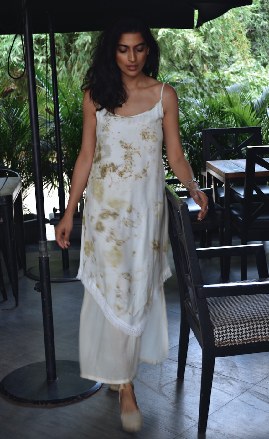 Wild floral eco-printed beach dress with asymmetrical flare