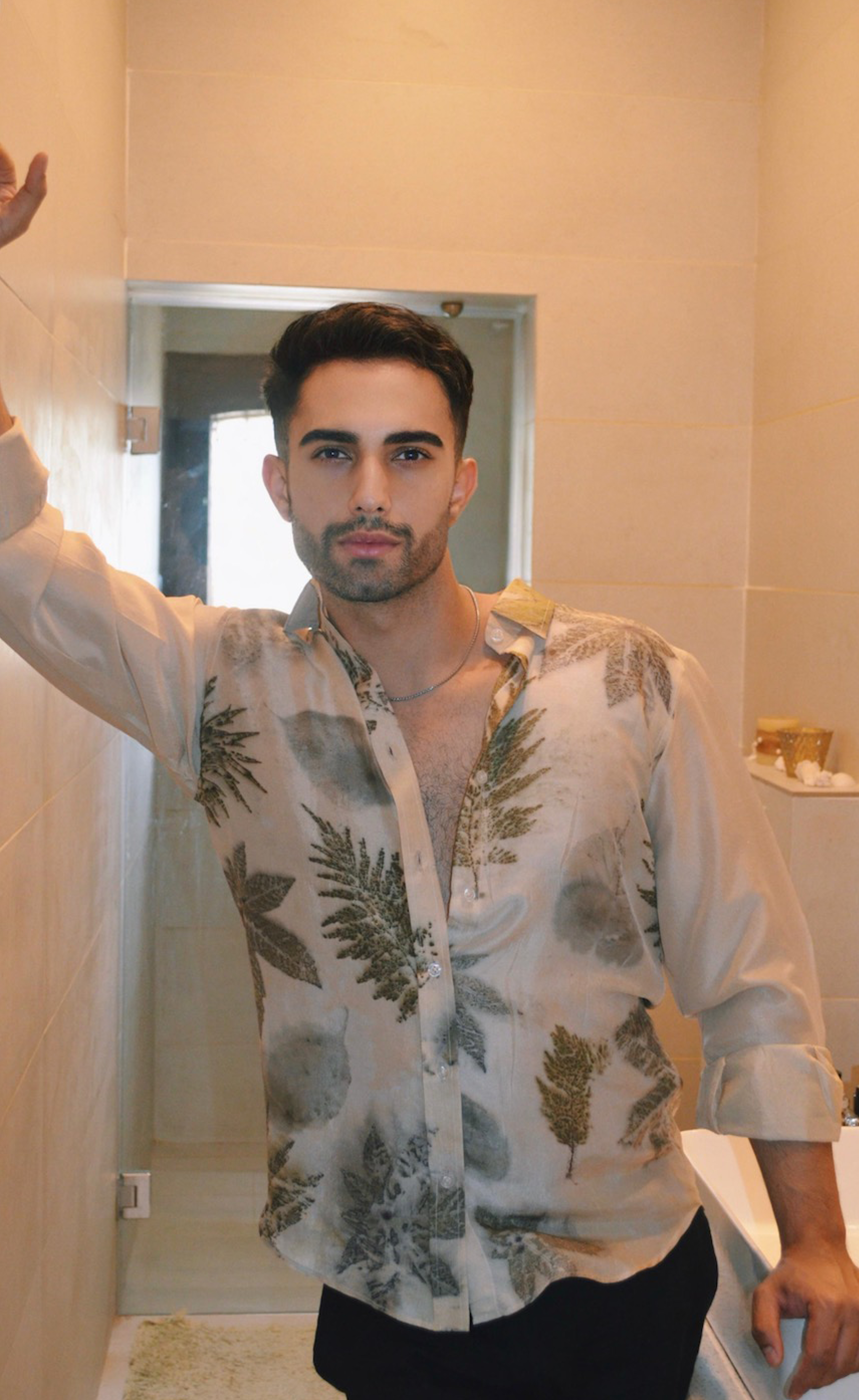 Eco printed unisex silk shirt