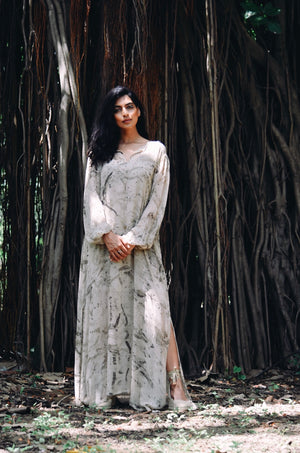 Eucalyptus eco-printed silk chiffon long dress