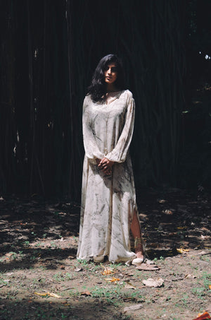 Eucalyptus eco-printed silk chiffon long dress