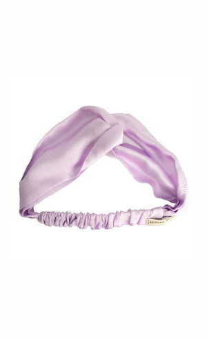 Lavender satin headband on a white background