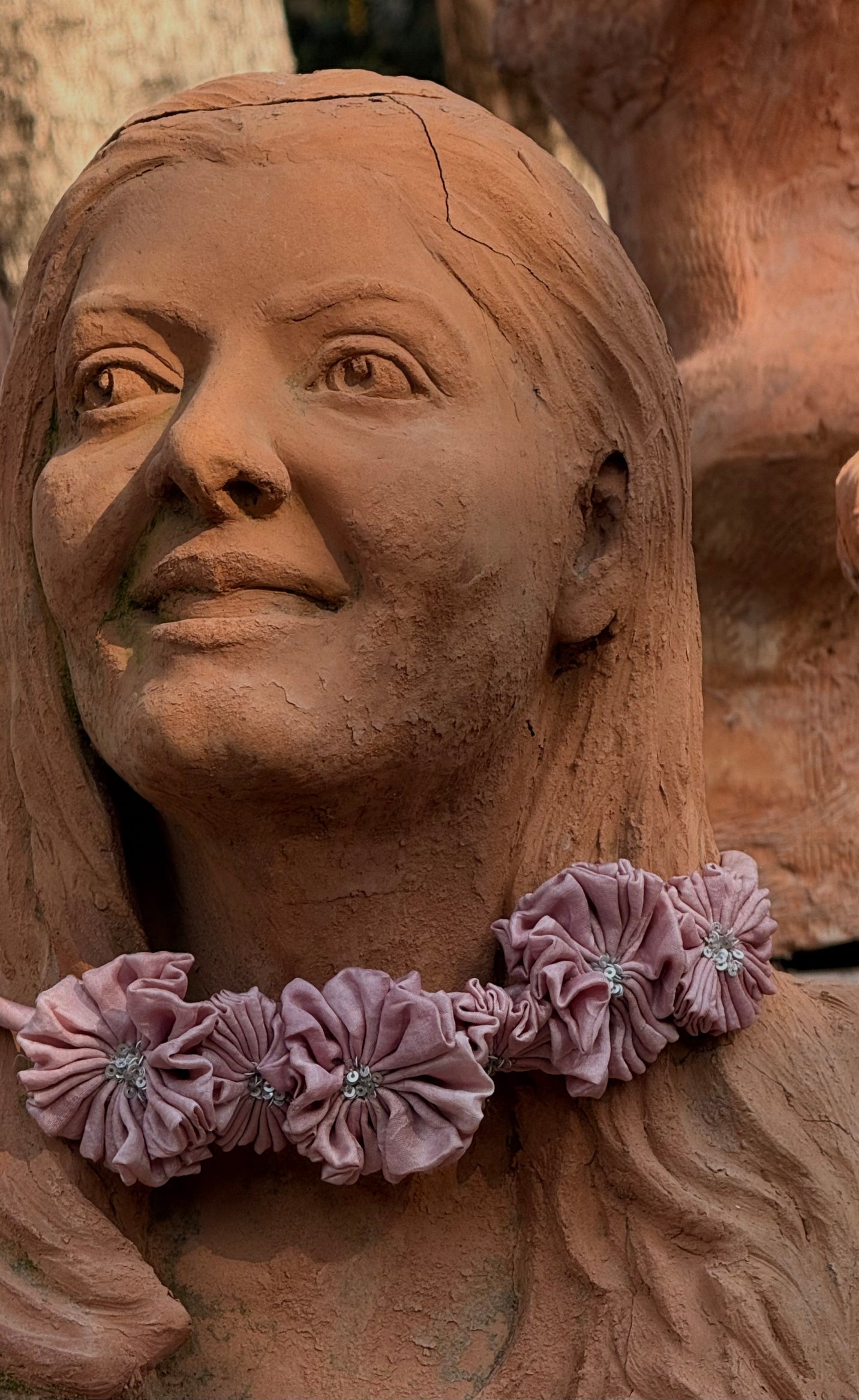 Recycled Eco Printed Flower Choker - Pink