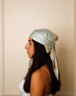Mulberry Silk Head Scarf - Marble Blue Head Scarf