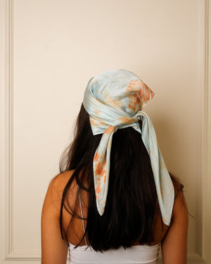 Mulberry Silk Head Scarf - Marble Blue Head Scarf