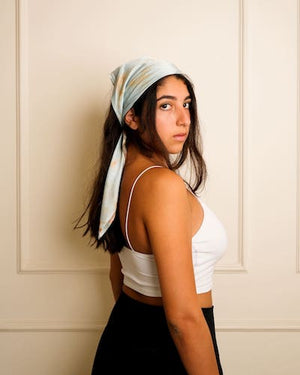 Mulberry Silk Head Scarf - Marble Blue Head Scarf