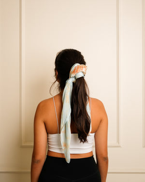 Mulberry Silk Head Scarf - Marble Blue Head Scarf
