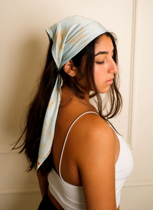 Mulberry Silk Head Scarf - Marble Blue Head Scarf