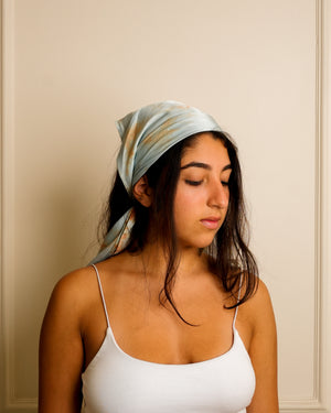 Mulberry Silk Head Scarf - Marble Blue Head Scarf