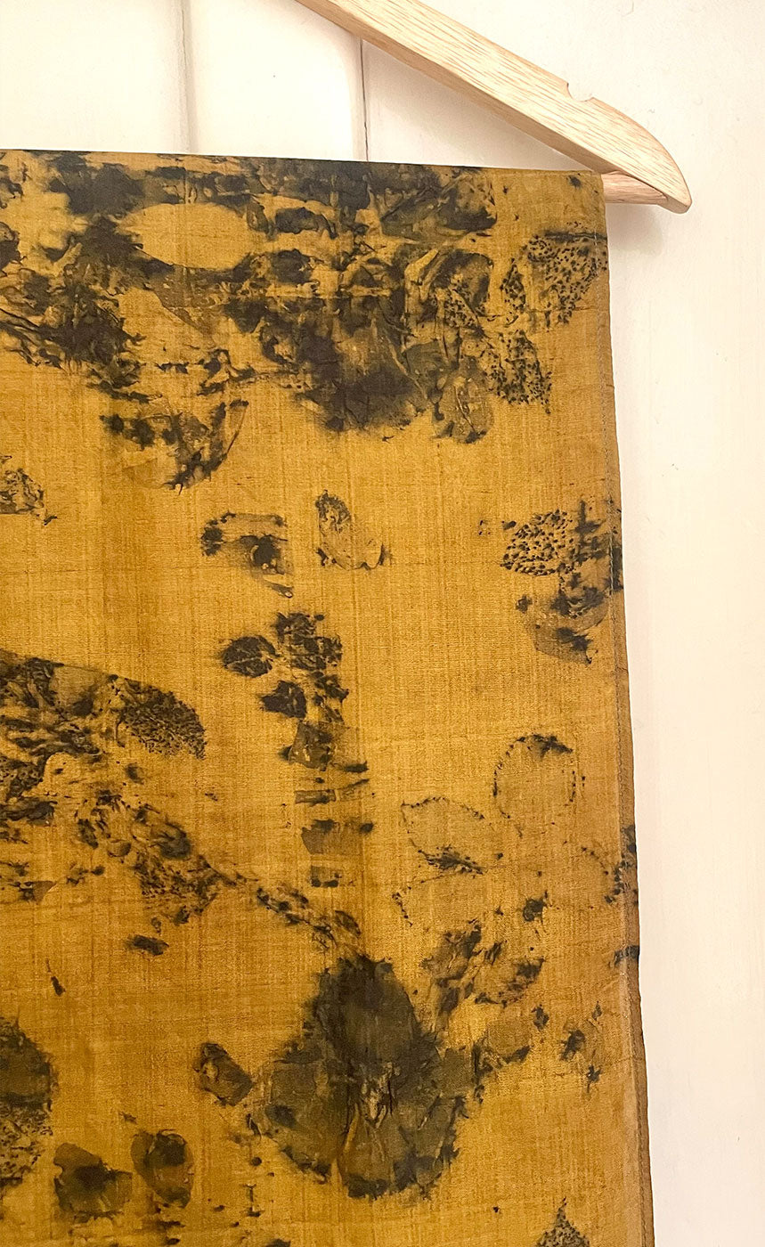 turmeric rose leaves flowers eco printed mulberry silk scarf handmade Chandigarh India