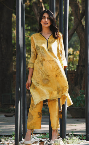Turmeric V-Neck Eco-Printed Silk Zipper Set