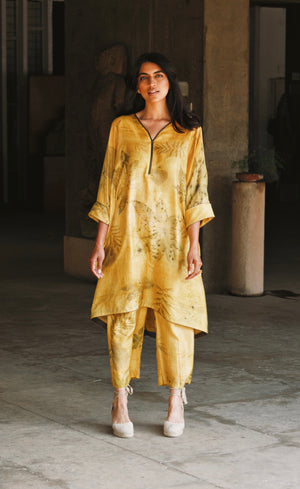 Turmeric V-Neck Eco-Printed Silk Zipper Set