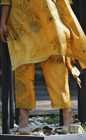 Turmeric V-Neck Eco-Printed Silk Zipper Set