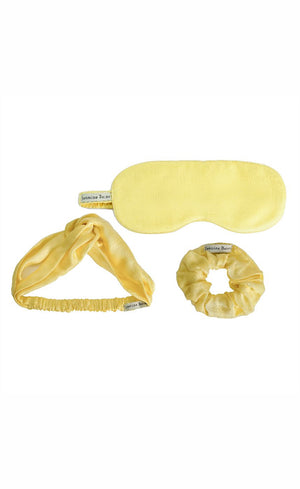 Lemon Yellow Satin Sleep Mask, Knotted Headband & Scrunchie Set