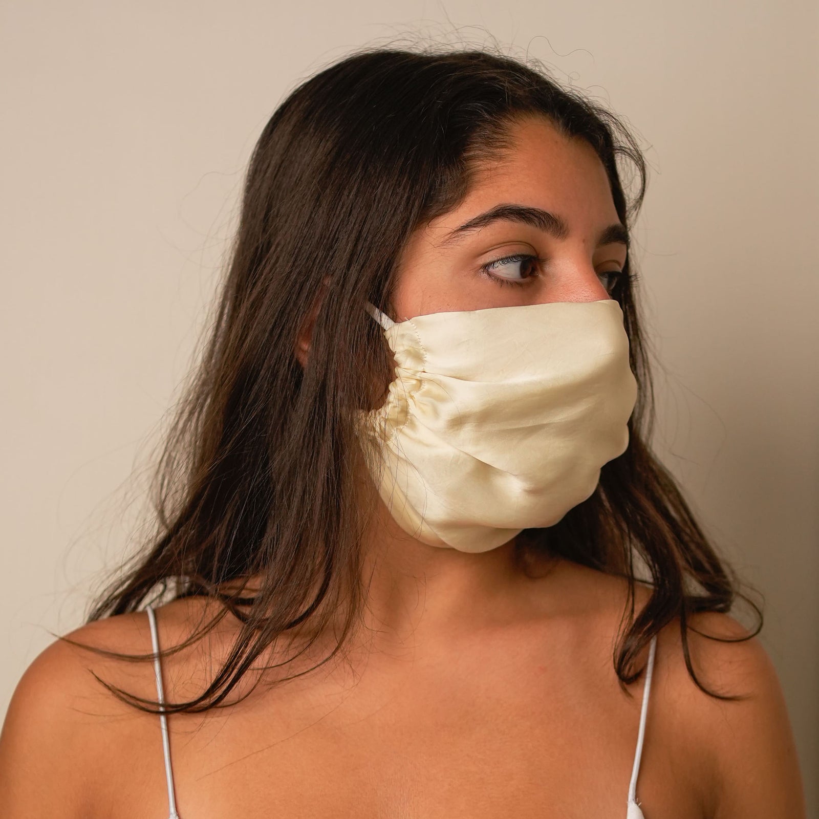 Mulberry Silk Adjustable Face Mask (Ivory)+ Coordinating Ruffled Silk Scrunchie (Set of 2)