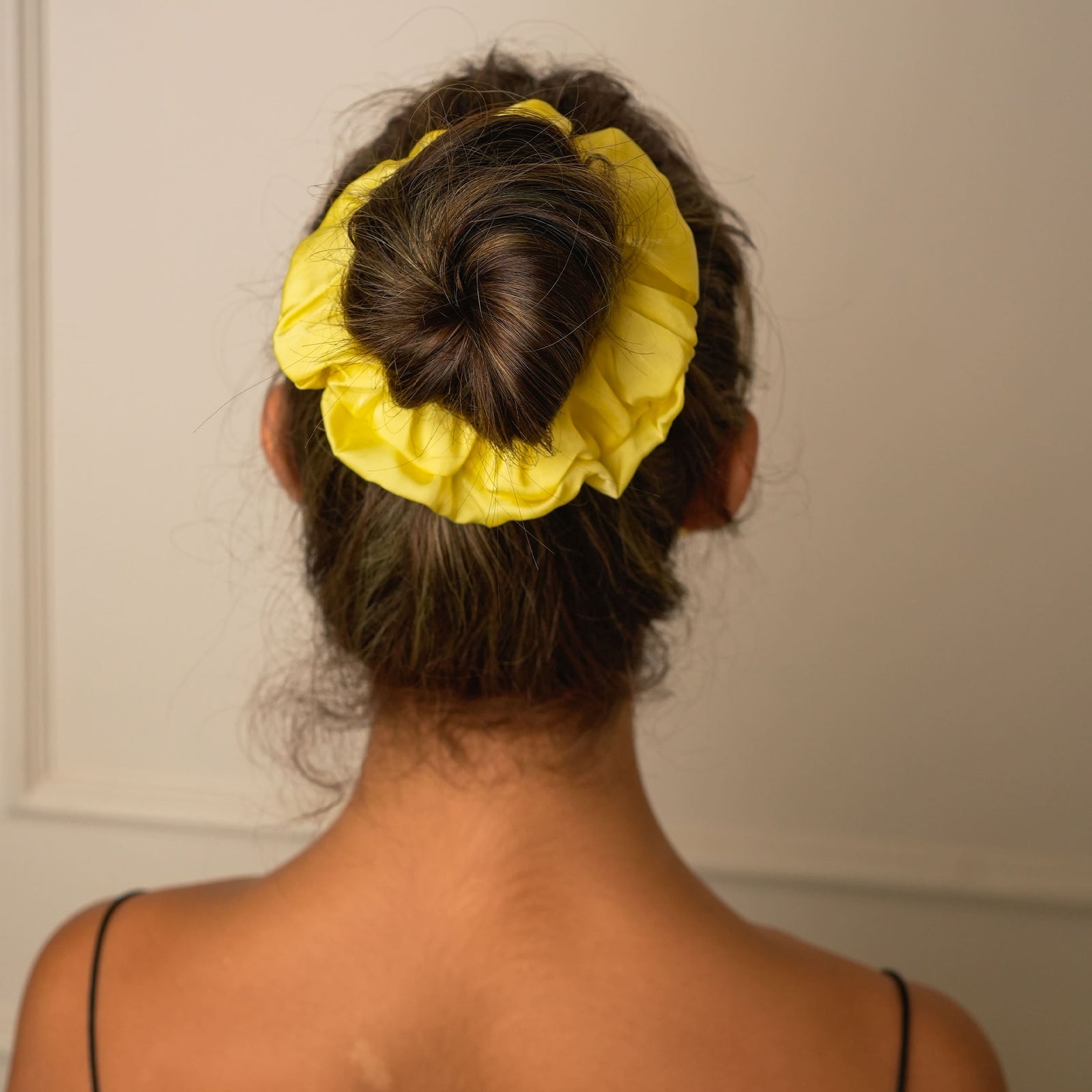 Mulberry Silk Ruffled Hair Scrunchies (Pack Of 3) - Elegant Mix Of Lime-Green, Ivory & Lemon-Yellow