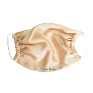 Mulberry Silk Adjustable Face Mask (Creamy-Beige)+ Coordinating Ruffled Silk Scrunchie (Set of 2)