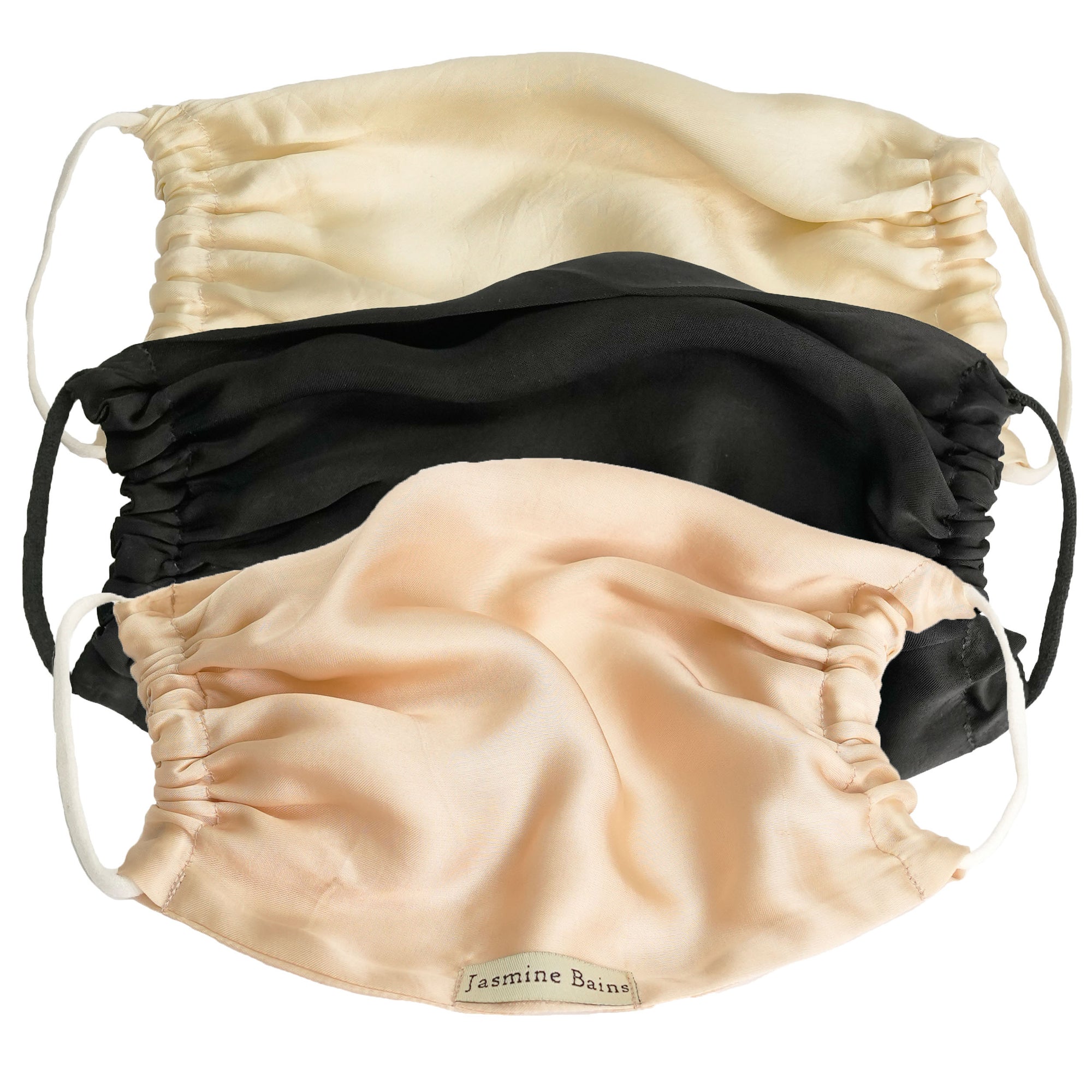 Mulberry Silk Adjustable Face Masks (Pack of 3) - Elegant Mix of Creamy-Beige, Ivory & Black