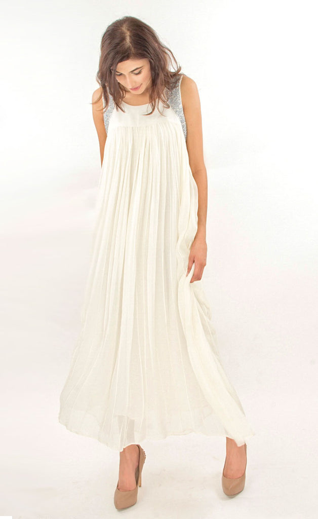 Ivory Pin-Tucked Minimal Embellished Beach Dress XL Ivory Pin-Tucked Minimal Embellished Beach Dress XL