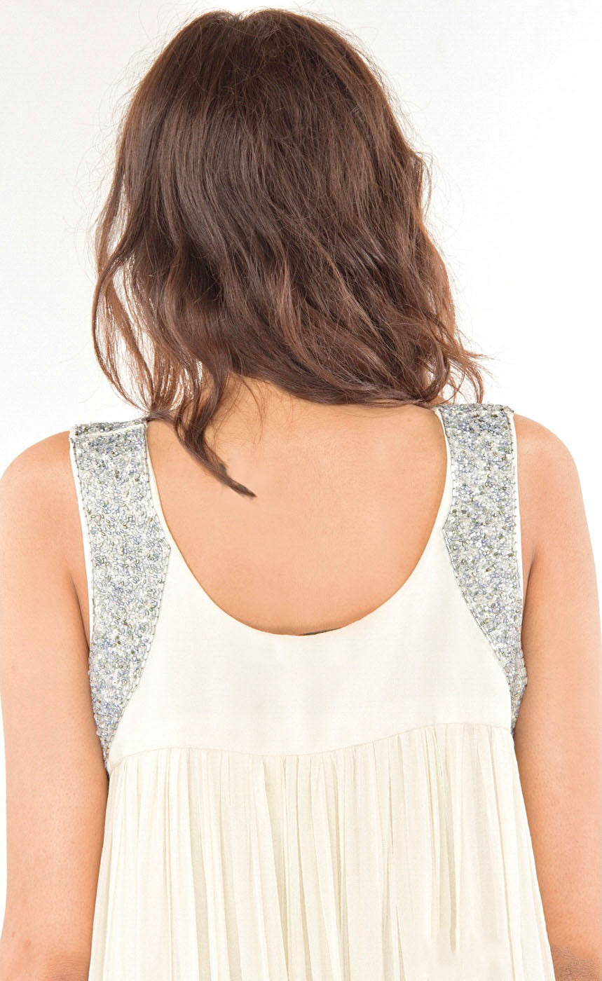 Ivory Pin-Tucked Minimal Embellished Beach Dress XL Ivory Pin-Tucked Minimal Embellished Beach Dress XL
