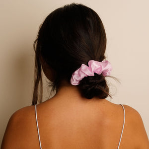 Mulberry Silk Knotted Silk Headband (Candy-Pink) + Matching Ruffled Silk Scrunchie + Eye Mask Of Same Colour (Pack Of 3)