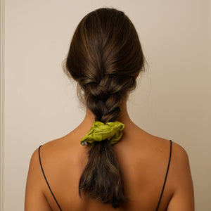 Mulberry Silk Ruffled Hair Scrunchie - Lime-Green