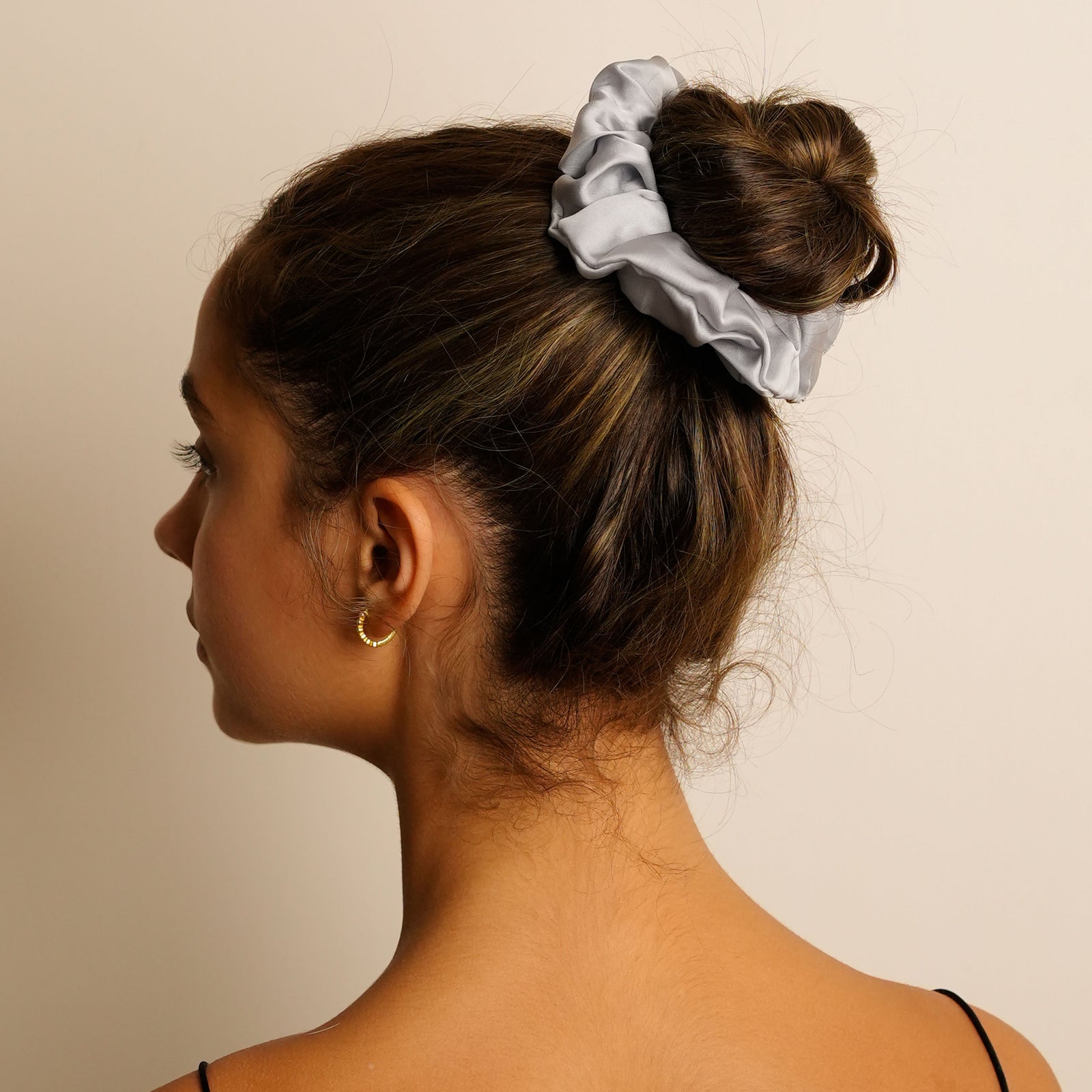 Mulberry Silk Ruffled Hair Scrunchies (Pack Of 3) - Elegant Mix Of Ivory, Steel-Grey & Black