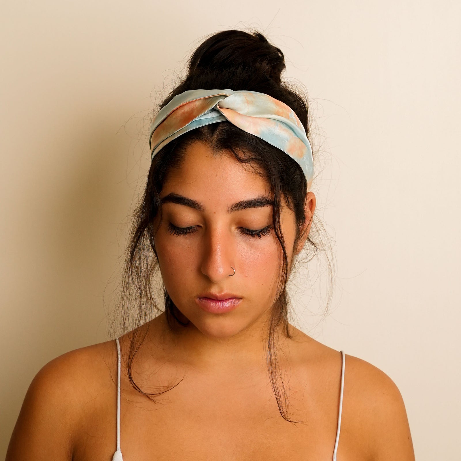 Mulberry Silk Knotted Headband - Marble-Blue