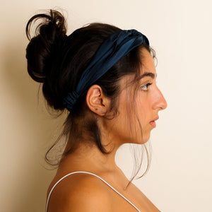 Mulberry Silk Knotted Headband - Midnight-Blue