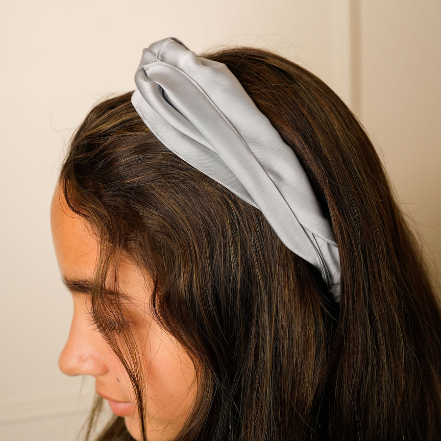 Mulberry Silk Knotted Headband - Steel-Grey